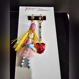 Bnwt Betsey Johnson earrings mismatched nutcracker Betsey and red heart